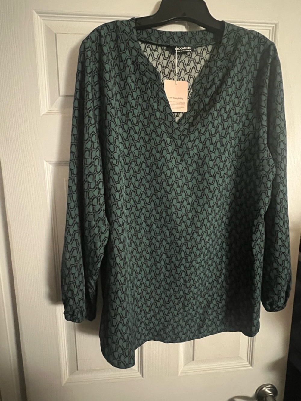 Bloom Chic Teal Patterned V-Neck Long Sleeve Blouse